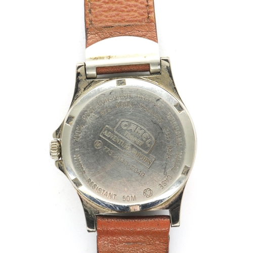 82 - CAMEL: TROPHY gents quartz wristwatch, with circular tri-colour dial, three subsidiary dials and bro... 