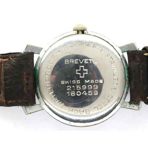 88 - ROAMER: Brevete gents steel cased manual wind wristwatch, with circular silvered dial with subsidiar... 