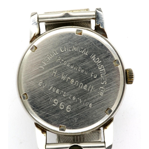 96 - GARRARD: gents manual wind wristwatch, with circular champagne dial, expanding steel bracelet and 19... 