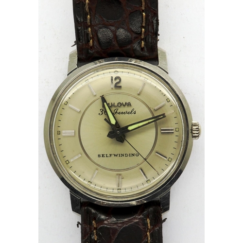 119 - BULOVA: Self-Winding 30 jewel automatic gents steel cased wristwatch, with circular silvered dial on... 