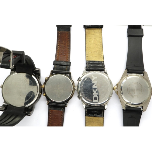 142 - Four gents quartz wristwatches, ACCURIST, DKNY, CARVEL and CROSSHATCH, all working at lotting. P&P G... 