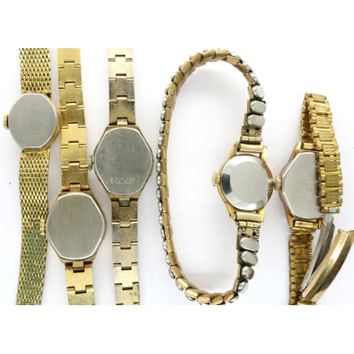 144 - ROTARY: two ladies manual wind wristwatches, with three further ladies wristwatches, all working at ... 