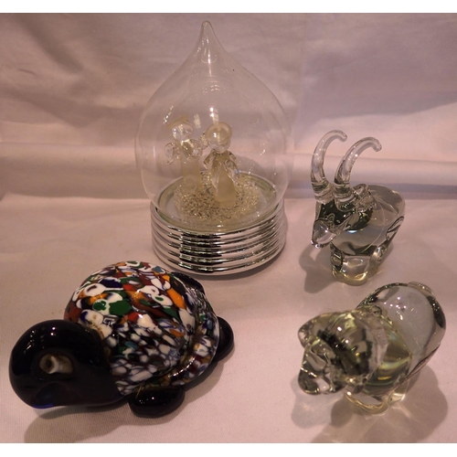 1029 - Collection of Ngweya glass animals to include a turtle (4). P&P Group 1 (£14+VAT for the first lot a... 