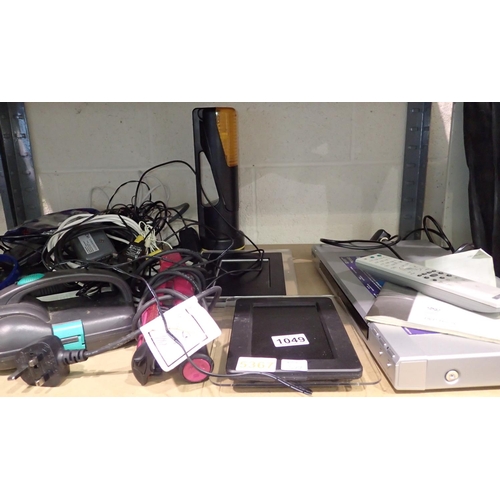 1049 - Shelf of mixed electrical items to include Sony DVD player, digital photograph frames etc. Not avail... 