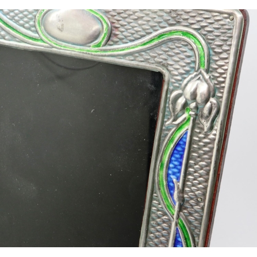 159 - A pair of enamelled sterling silver easel frames, relief decorated in the Art Nouveau manner, each 1... 