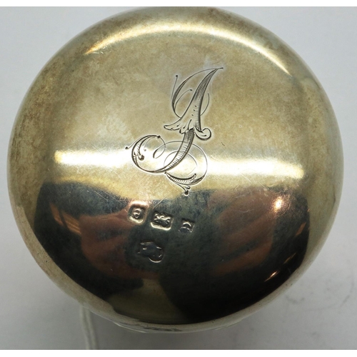 165 - 1902-1903 hallmarked silver topped powder jar, Birmingham assay with Swansdown & Silk powder puff. P... 