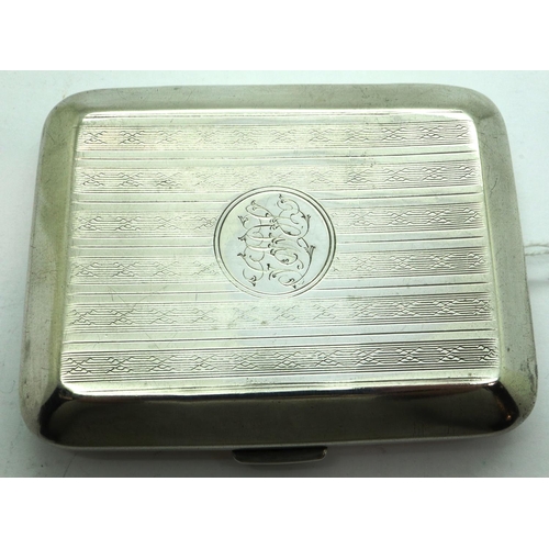 175 - H Bros, hallmarked silver cigarette card case, Birmingham assay 1926, 65 x 80 mm, 62g. P&P Group 1 (... 