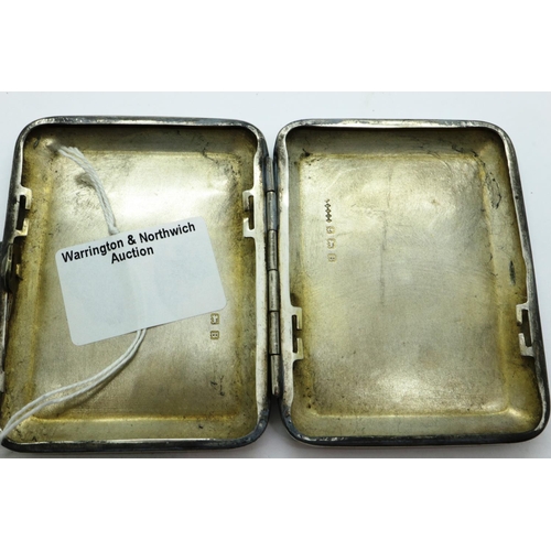 175 - H Bros, hallmarked silver cigarette card case, Birmingham assay 1926, 65 x 80 mm, 62g. P&P Group 1 (... 