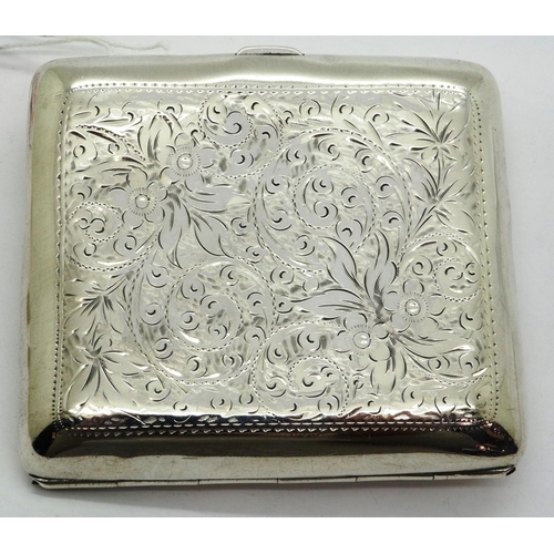 180 - Hallmarked silver cigarette card case, Birmingham assay 1908, 70 x 80 mm, 87g. P&P Group 1 (£14+VAT ... 