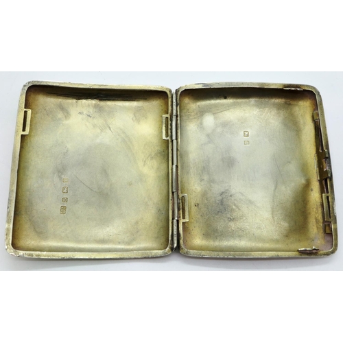 180 - Hallmarked silver cigarette card case, Birmingham assay 1908, 70 x 80 mm, 87g. P&P Group 1 (£14+VAT ... 