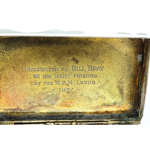 182 - Hallmarked silver snuff box with inscription to interior for Bill Bray, Chester assay 1924, 70 x 40 ... 