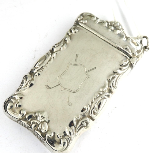 184 - Sterling silver vesta case depicting a golfer, 64 x 40 mm, 32g. P&P Group 1 (£14+VAT for the first l... 