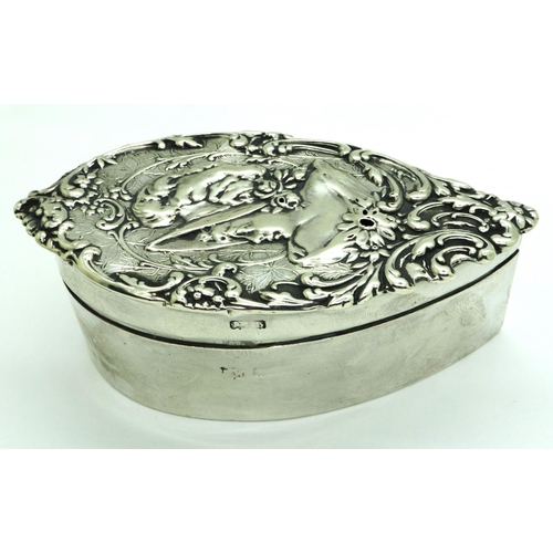 186 - Hallmarked silver Art Nouveau trinket box, Birmingham assay 1901, 90 x 35 x 50 mm H, 57g. Hallmarks ... 