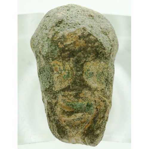 199 - Bronze Age boss head depiction of male bust, L: 16 mm. P&P Group 0 (£5+VAT for the first lot and £1+... 