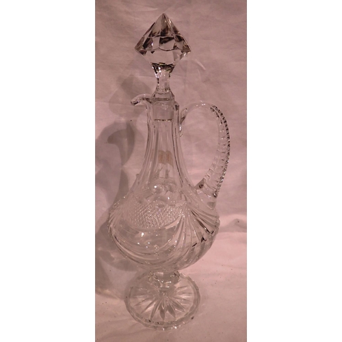 1215 - Crystal glass decanter with handle, H: 43 cm. P&P Group 3 (£25+VAT for the first lot and £5+VAT for ... 