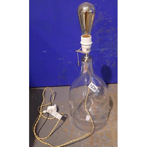 1230 - Large vintage bottle converted to a light with pull cord and vintage type cable, working at lotting,... 