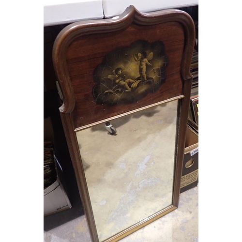 1268 - Framed mirror with cherub design, 33 x 71 cm. Not available for in-house P&P