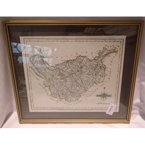 1277 - Framed 1787 map of Cheshire by John Card, 25 x 30 cm. Not available for in-house P&P