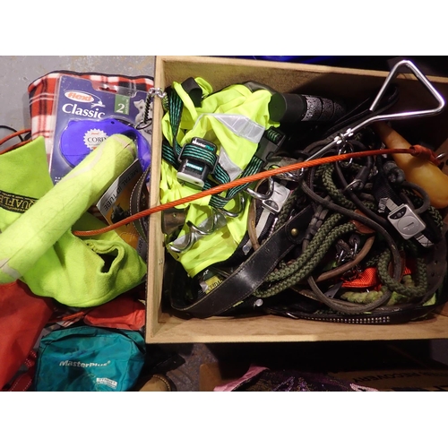 1289 - Box of assorted dog leads/collars/jackets, various sizes. Not available for in-house P&P