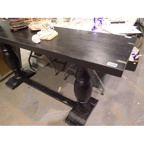 1296 - Reclaimed wood console table on two turned supports, 160 x 40 x 79 cm H. Not available for in-house ... 