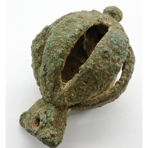 265 - Early Bronze Age intricate rumbler bell, L: 42 mm. P&P Group 0 (£5+VAT for the first lot and £1+VAT ... 