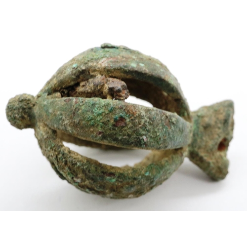 265 - Early Bronze Age intricate rumbler bell, L: 42 mm. P&P Group 0 (£5+VAT for the first lot and £1+VAT ... 