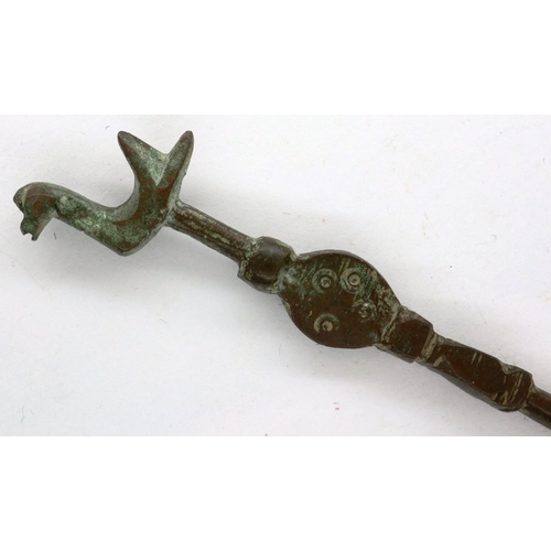 290 - Bronze Zoomorphic duck dress pin, assumed Saxon by design, L: 140 mm. P&P Group 0 (£5+VAT for the fi... 