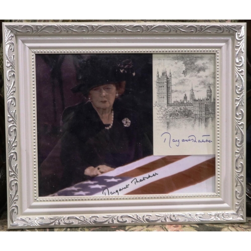 298 - Margaret Thatcher signed picture from Ronald Reagans funeral and a further signed House of Commons c... 