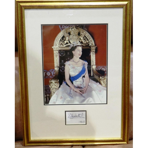 299 - Queen Elizabeth II signature and print, dated 1983, overall 46 x 33 cm. P&P Group 2 (£18+VAT for the... 