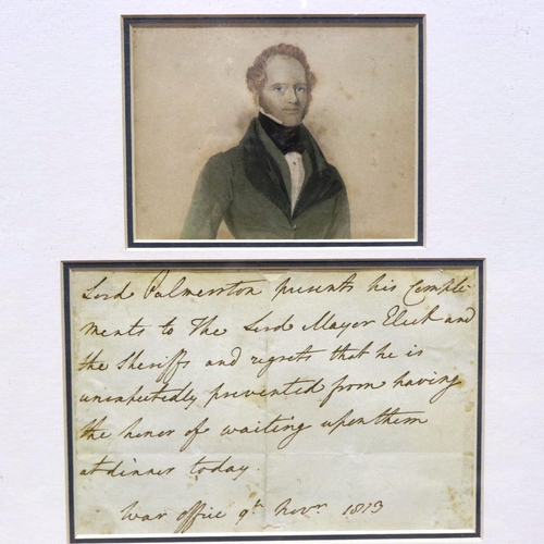 303 - Handwritten letter from Lord Palmeston, Lord Palmeston presents his compliments to The Lord Mayor el... 