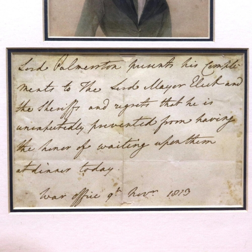 303 - Handwritten letter from Lord Palmeston, Lord Palmeston presents his compliments to The Lord Mayor el... 