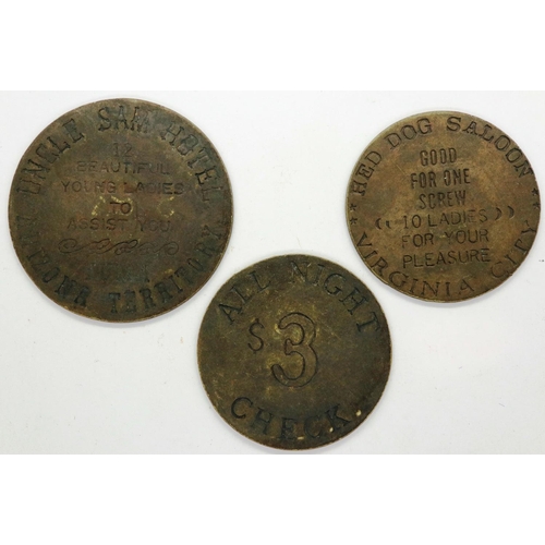 310 - Three American brass tokens, Virginia City, Fort Laramie and Arizona. P&P Group 1 (£14+VAT for the f... 