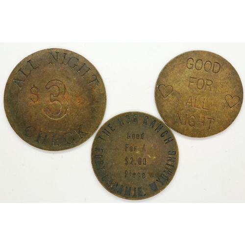 310 - Three American brass tokens, Virginia City, Fort Laramie and Arizona. P&P Group 1 (£14+VAT for the f... 