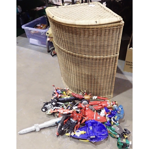 1301 - Collection of Power Rangers toys in a wicker basket. Not available for in-house P&P