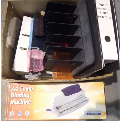 1318 - Mixed items including an A4 comb binding machine. Not available for in-house P&P