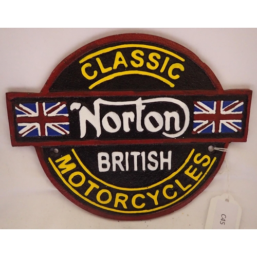 1339 - Cast iron Norton Motorcycles plaque, W: 30 cm. P&P Group 1 (£14+VAT for the first lot and £1+VAT for... 