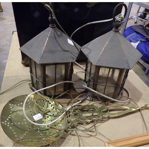 1342 - Two metal garden lanterns, H: 34 cm. Not available for in-house P&P