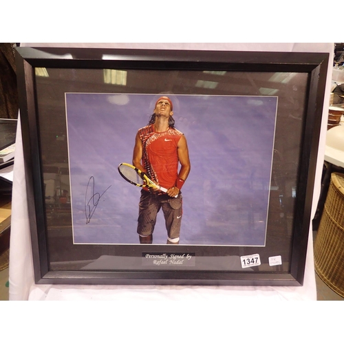 1347 - Framed signed photograph of Rafael Nadal with CoA, 39 x 29 cm. Not available for in-house P&P