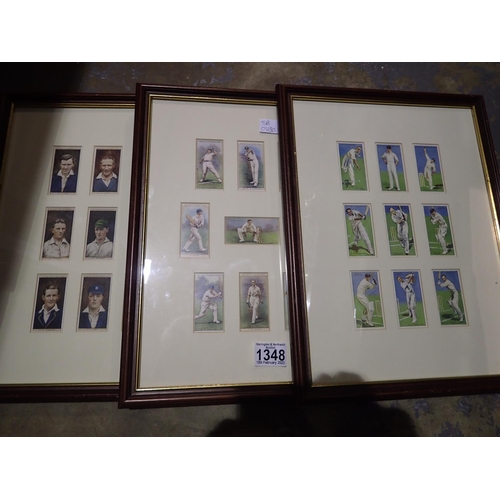 1348 - Two framed Original Cricketers Wills cigarette cards and one framed reproduction example, twenty sev... 