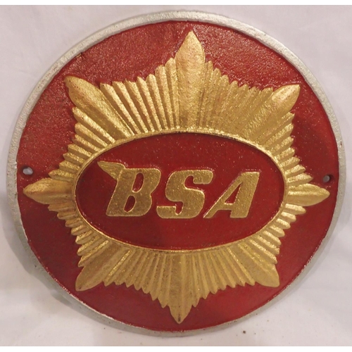 1358 - Cast iron BSA plaque, D: 25 cm. P&P Group 2 (£18+VAT for the first lot and £3+VAT for subsequent lot... 