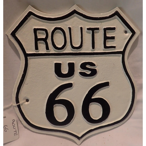 1371 - Cast iron Route 66 plaque, W: 25 cm. P&P Group 1 (£14+VAT for the first lot and £1+VAT for subsequen... 