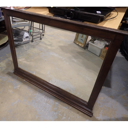 1382 - Over mantel mirror in stained pine frame, 100 x 80 cm. Not available for in-house P&P