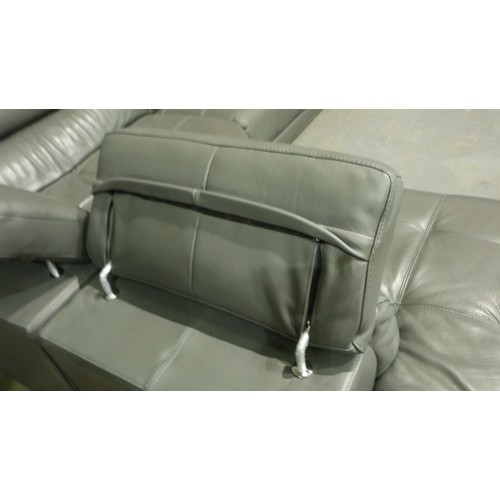 2132 - A large contemporary corner lounge suite in grey leather, modular, with adjustable backrests and chr... 