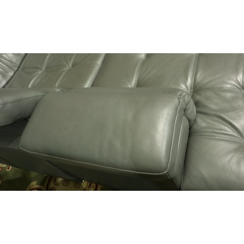 2132 - A large contemporary corner lounge suite in grey leather, modular, with adjustable backrests and chr... 