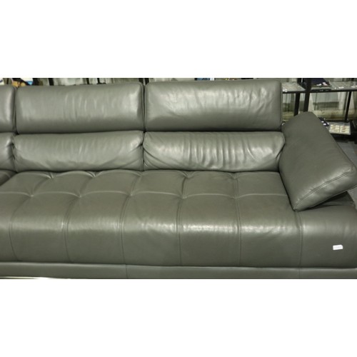 2132 - A large contemporary corner lounge suite in grey leather, modular, with adjustable backrests and chr... 