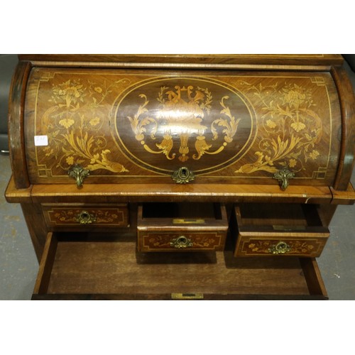 2133 - A 20th century French kingwood and tulipwood marquetry inlaid bureau à cylindre, with gilt brass and... 