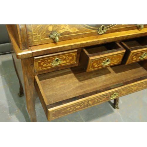 2133 - A 20th century French kingwood and tulipwood marquetry inlaid bureau à cylindre, with gilt brass and... 