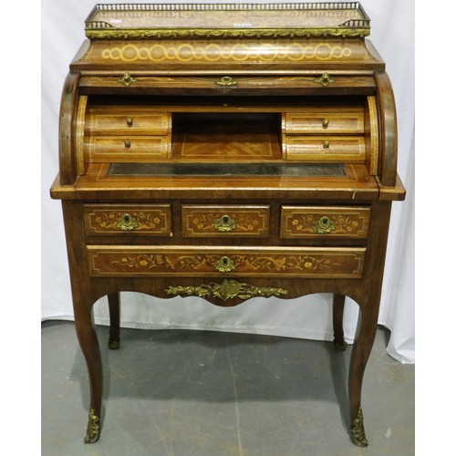 2133 - A 20th century French kingwood and tulipwood marquetry inlaid bureau à cylindre, with gilt brass and... 