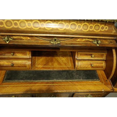 2133 - A 20th century French kingwood and tulipwood marquetry inlaid bureau à cylindre, with gilt brass and... 