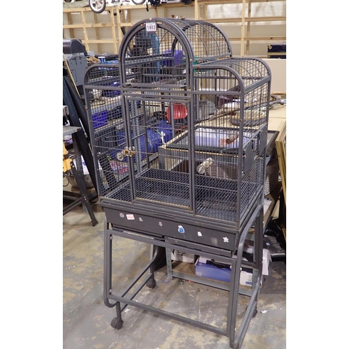 1403 - Bird cage on stand with top opening door, 66 x 153 x 55 cm. Not available for in-house P&P